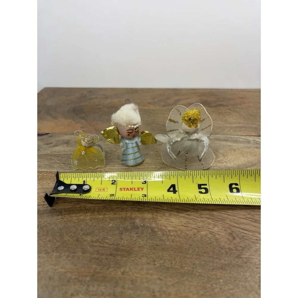 3 Vintage Christmas Chenille Angel Ornaments Read
